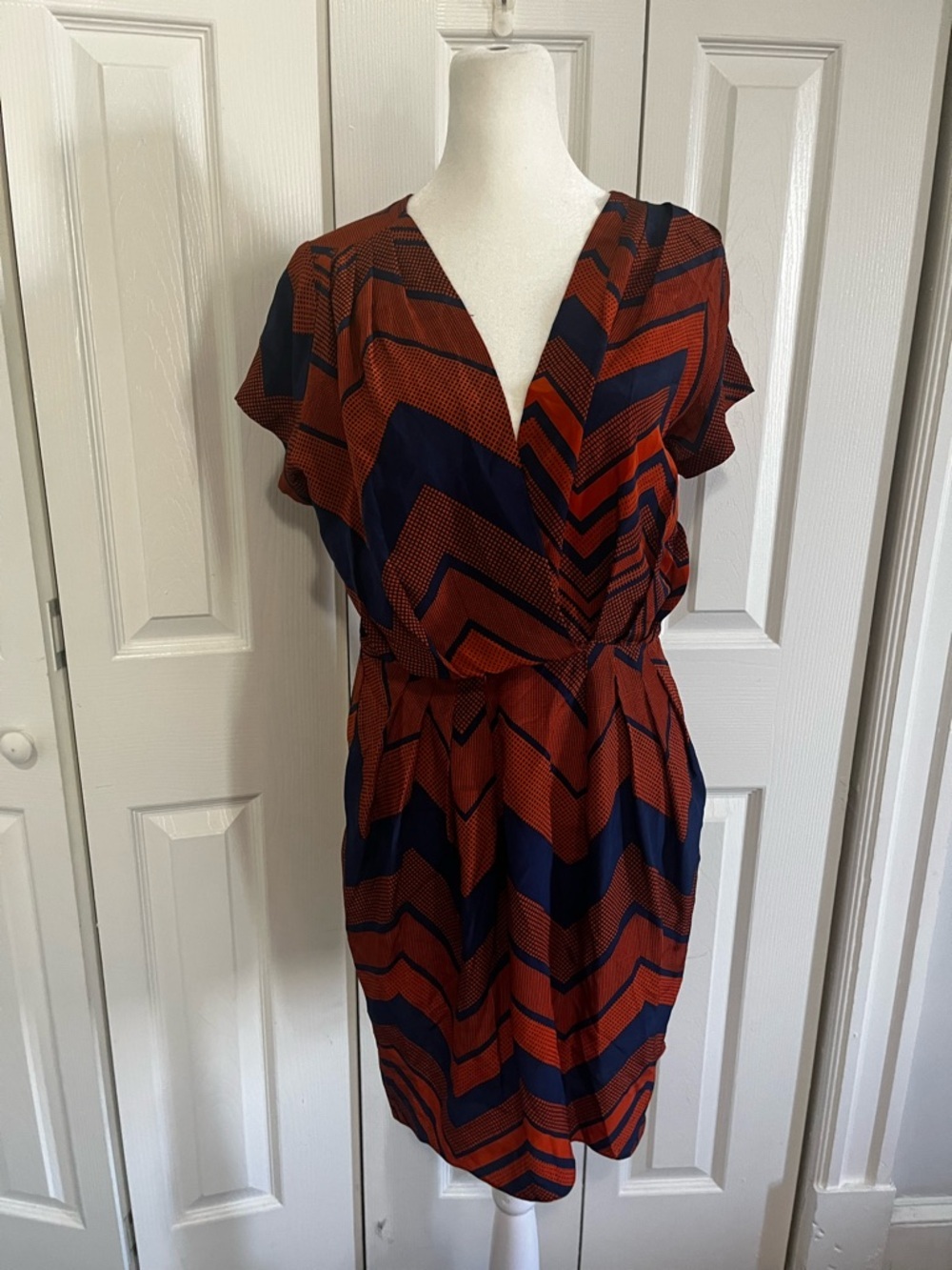 Amanda Uprichard Chevron Silk Faux Wrap Dress Vintage Size Small